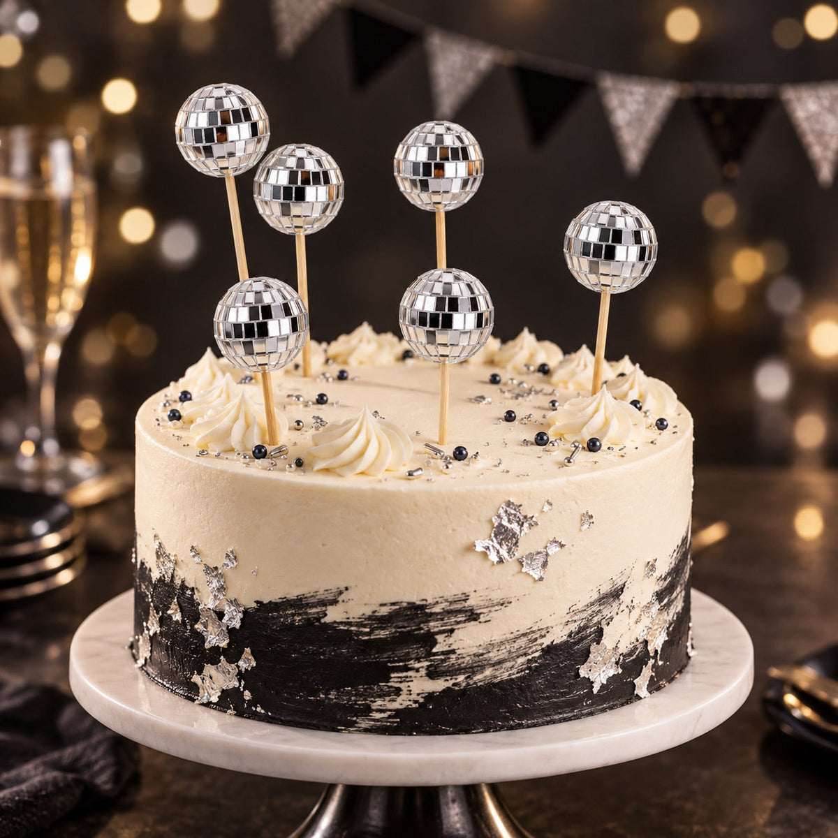 Tortendeko Disco-Kugeln Silber – Cake Topper Set / 6-teilig - Tortendekoration Sugar Sweet Kitchen