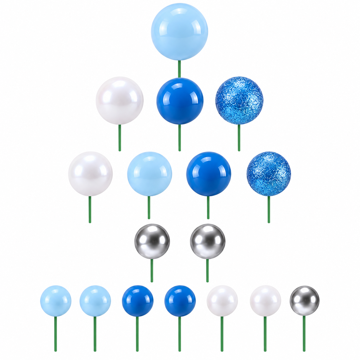Tortendeko Kugeln Blau weiss Silber 01 – Cake Topper / 17-teilig - Tortendekoration Sugar Sweet Kitchen