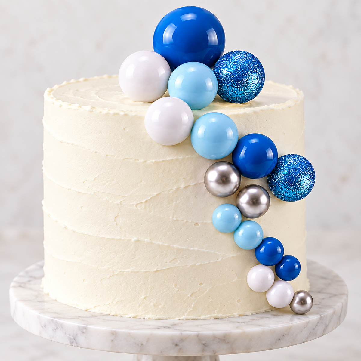 Tortendeko Kugeln Blau weiss Silber 02 – Cake Topper / 17-teilig - Tortendekoration Sugar Sweet Kitchen