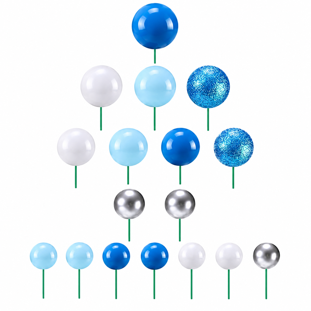 Tortendeko Kugeln Blau weiss Silber 02 – Cake Topper / 17-teilig - Tortendekoration Sugar Sweet Kitchen