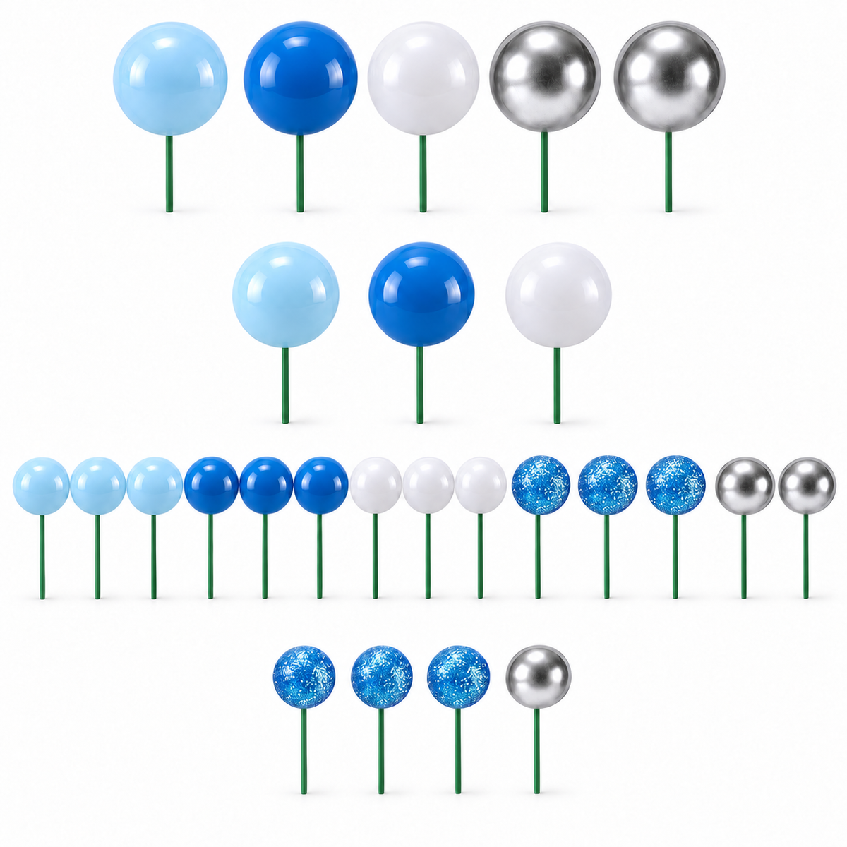 Tortendeko Kugeln Blau weiss Silber 03 – Cake Topper / 26-teilig - Tortendekoration Sugar Sweet Kitchen