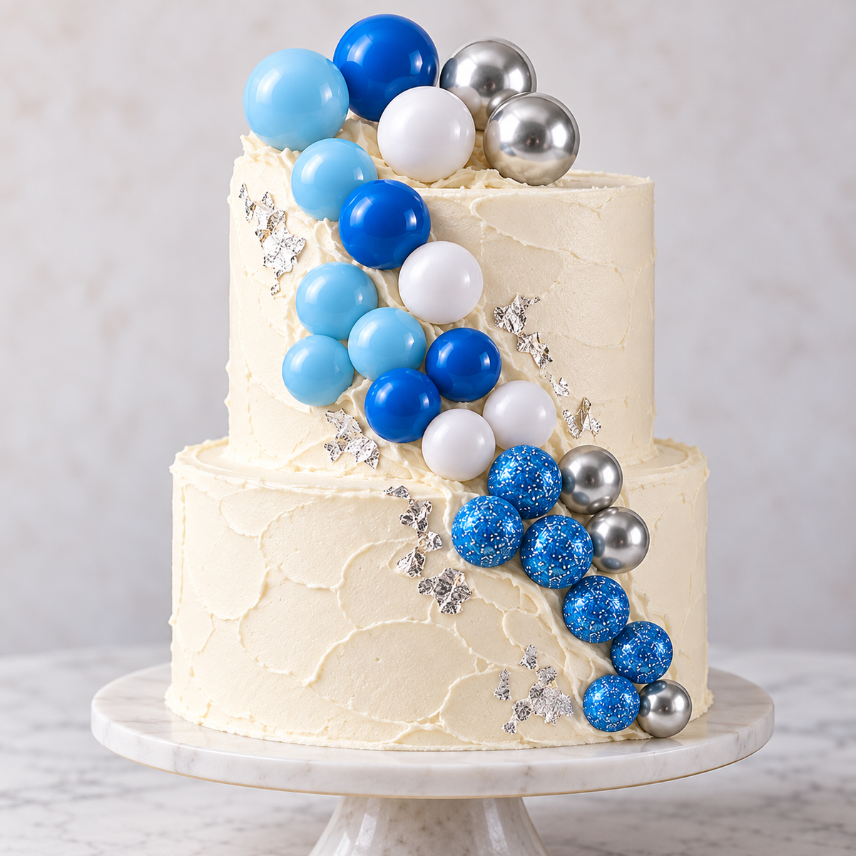 Tortendeko Kugeln Blau weiss Silber 03 – Cake Topper / 26-teilig - Tortendekoration Sugar Sweet Kitchen