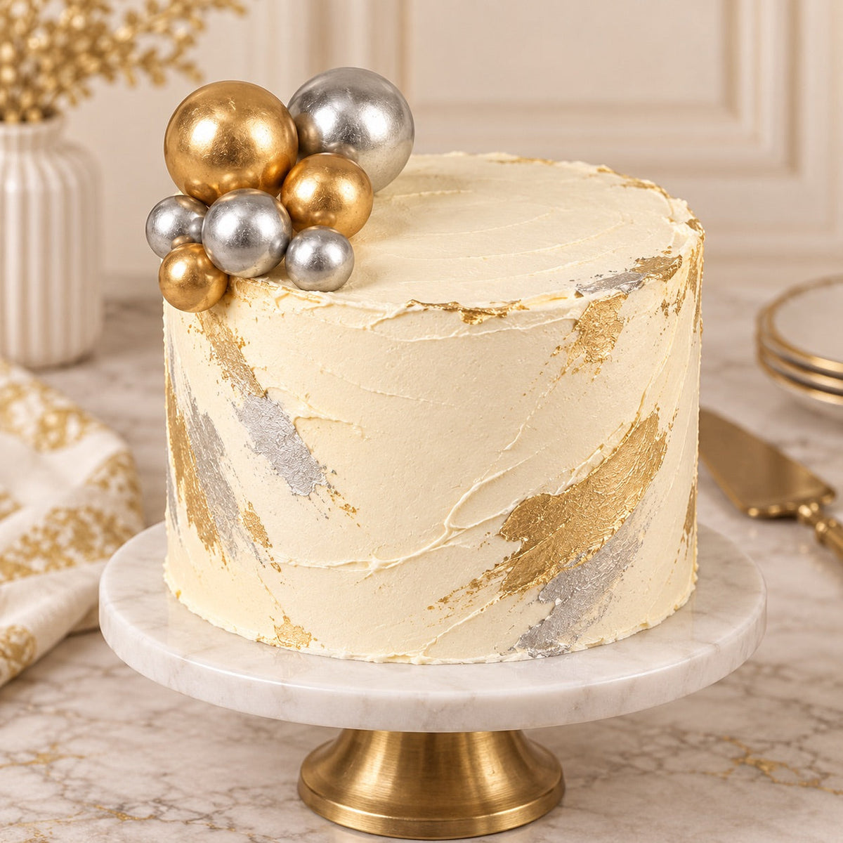 Tortendeko Kugeln Gold & Silber – Cake Topper Set / 8-teilig - Tortendekoration Sugar Sweet Kitchen