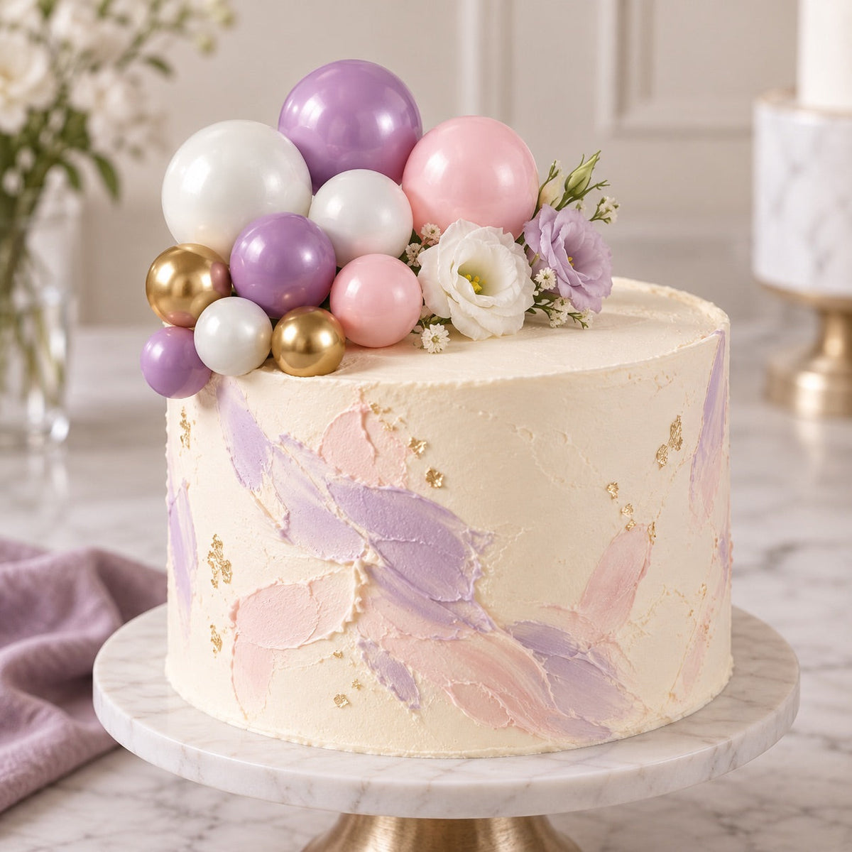 Tortendeko Kugeln Rosa Lila Weiss & Gold – Cake Topper Set / 11-teilig - Tortendekoration Sugar Sweet Kitchen