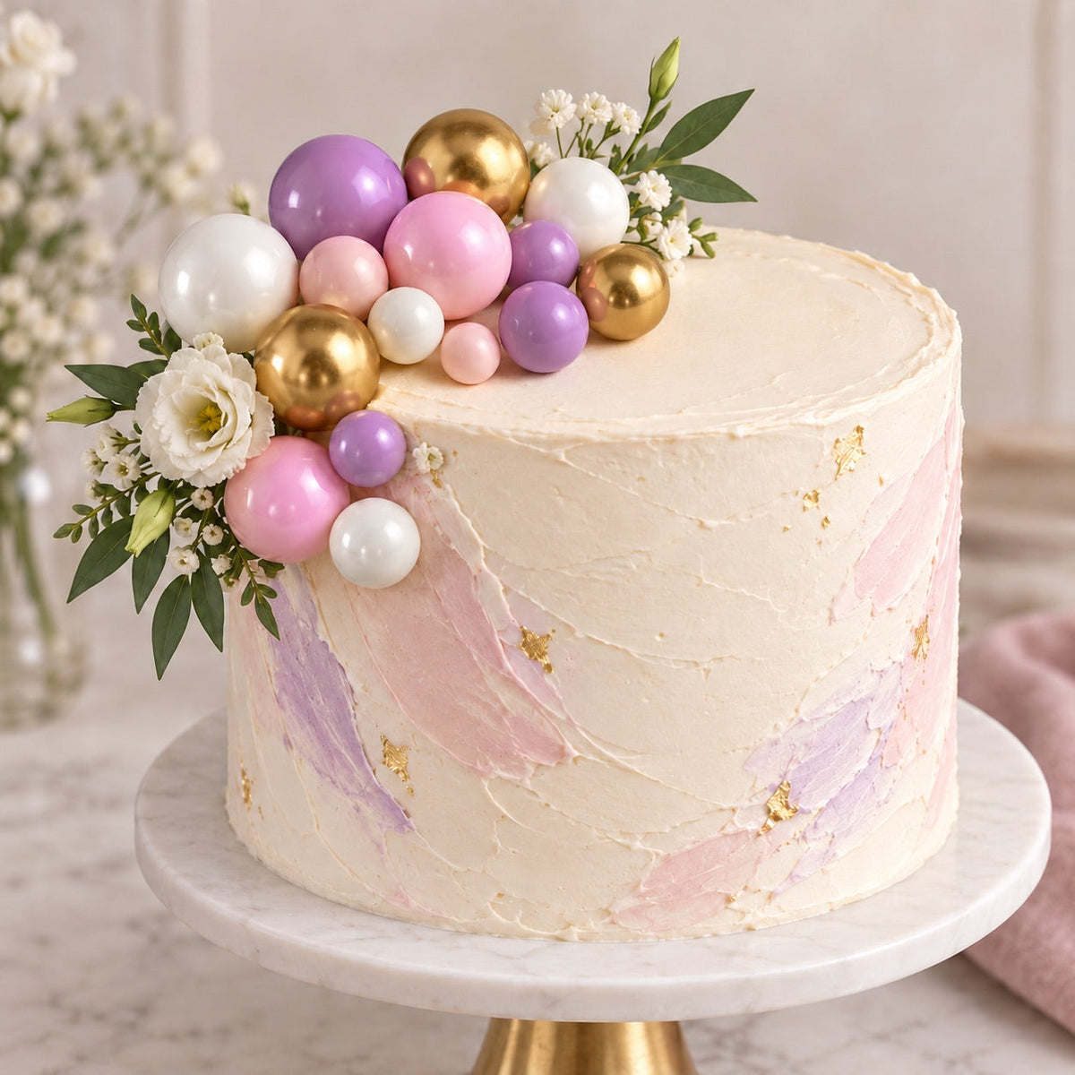 Tortendeko Kugeln Rosa Lila Weiss & Gold – Cake Topper Set / 15-teilig - Tortendekoration Sugar Sweet Kitchen