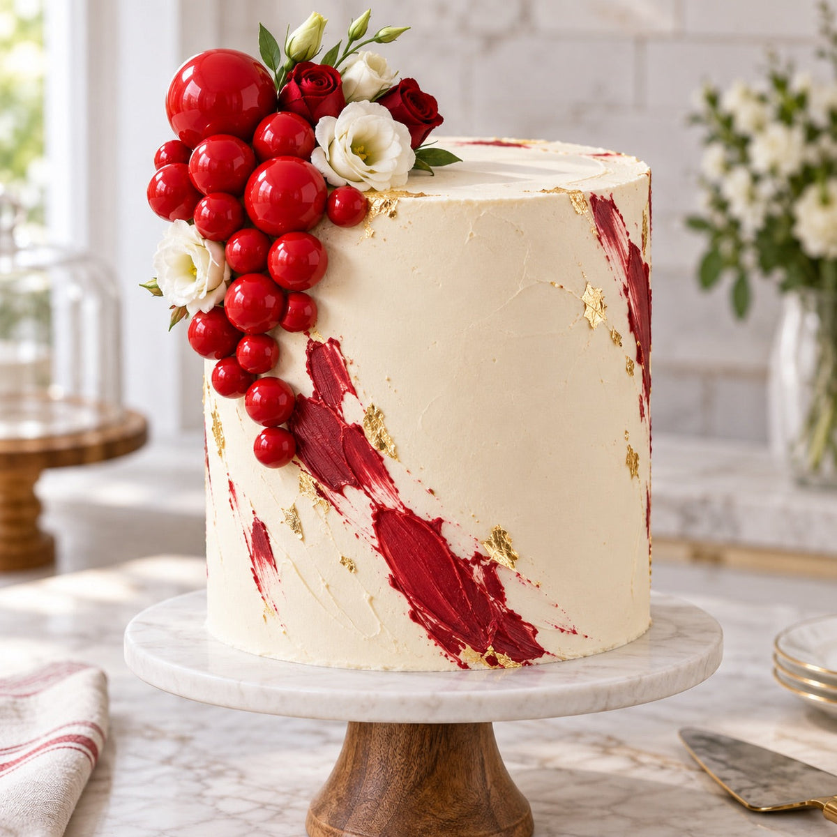 Tortendeko Kugeln Rot – Cake Topper Set / 18-teilig - Tortendekoration Sugar Sweet Kitchen