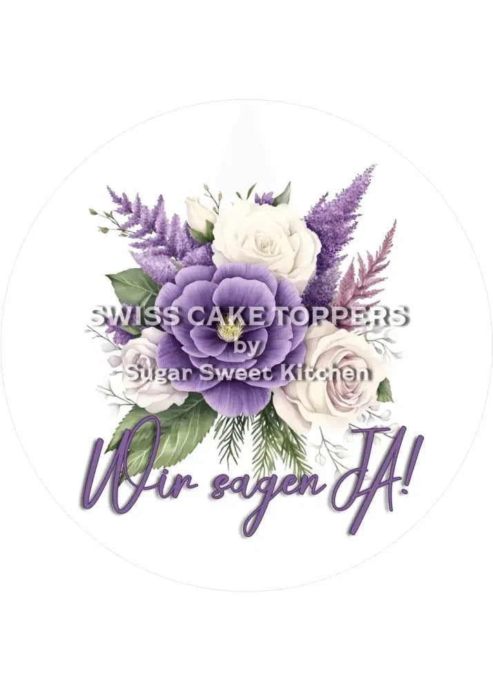 Verlobungs-Tortenaufleger Flower11 - personalisierbar - Fondant- Torten- & Cupcakeaufleger Sugar Sweet Kitchen