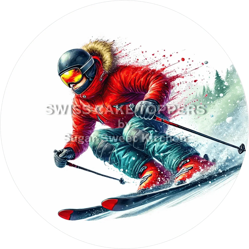 Wunderschöner Skifahrer-Tortenaufleger1 - personalisierbar - Fondant- Torten- & Cupcakeaufleger Sugar Sweet Kitchen