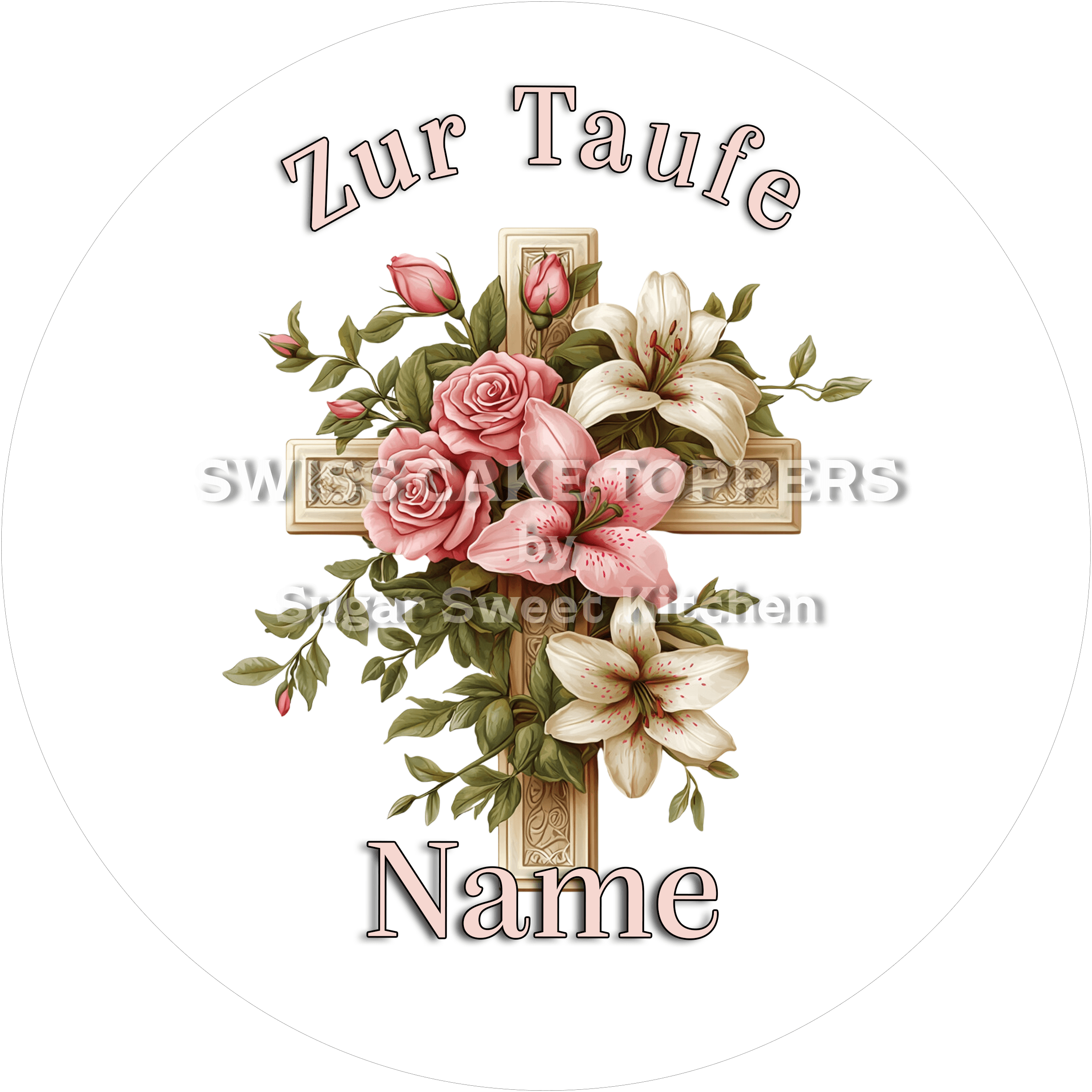 Wunderschöner Tortenaufleger zur Taufe mit Namen - Fondant- Torten- & Cupcakeaufleger Sugar Sweet Kitchen