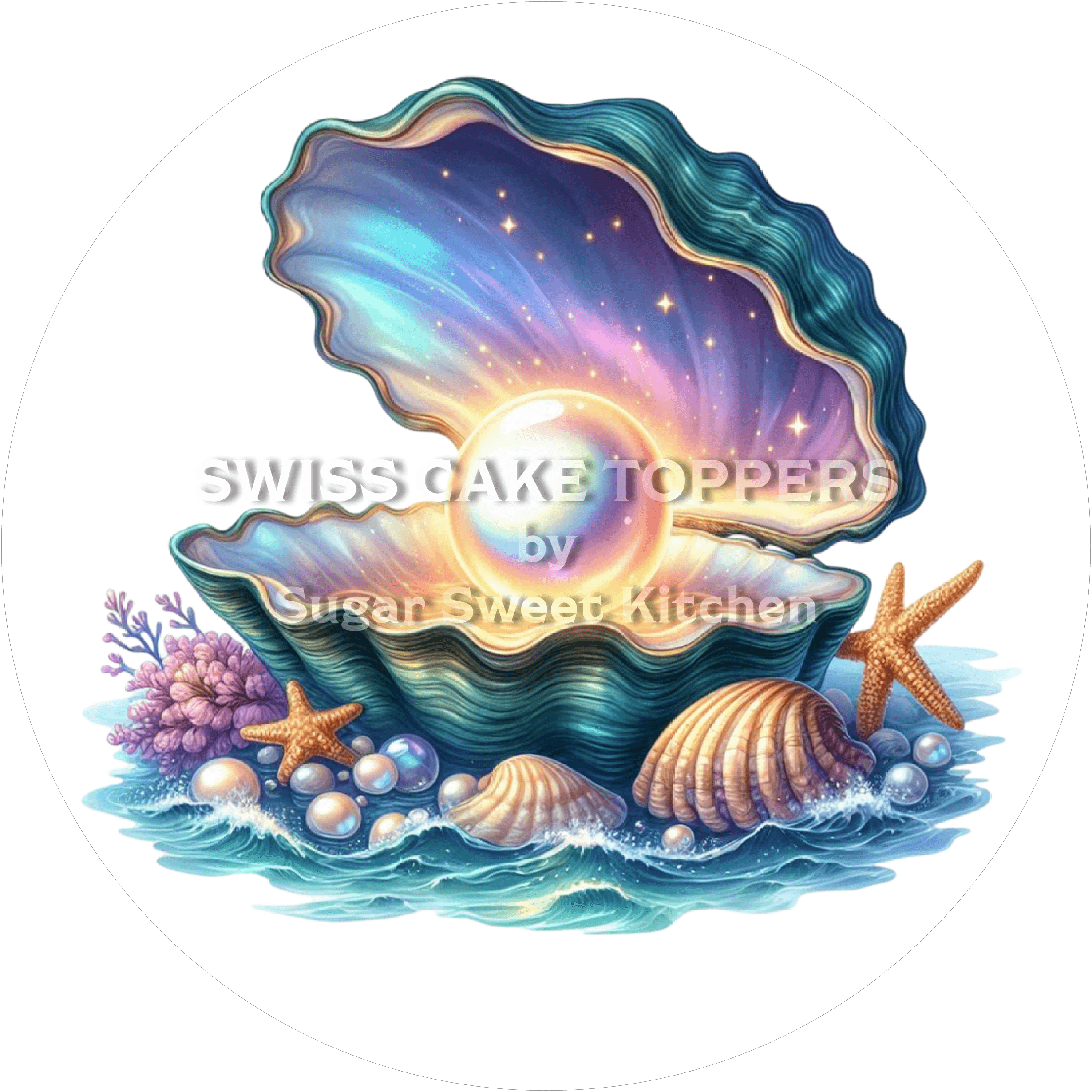 Zauberhafter Muschel-Tortenaufleger6- personalisierbar - Fondant- Torten- & Cupcakeaufleger Sugar Sweet Kitchen
