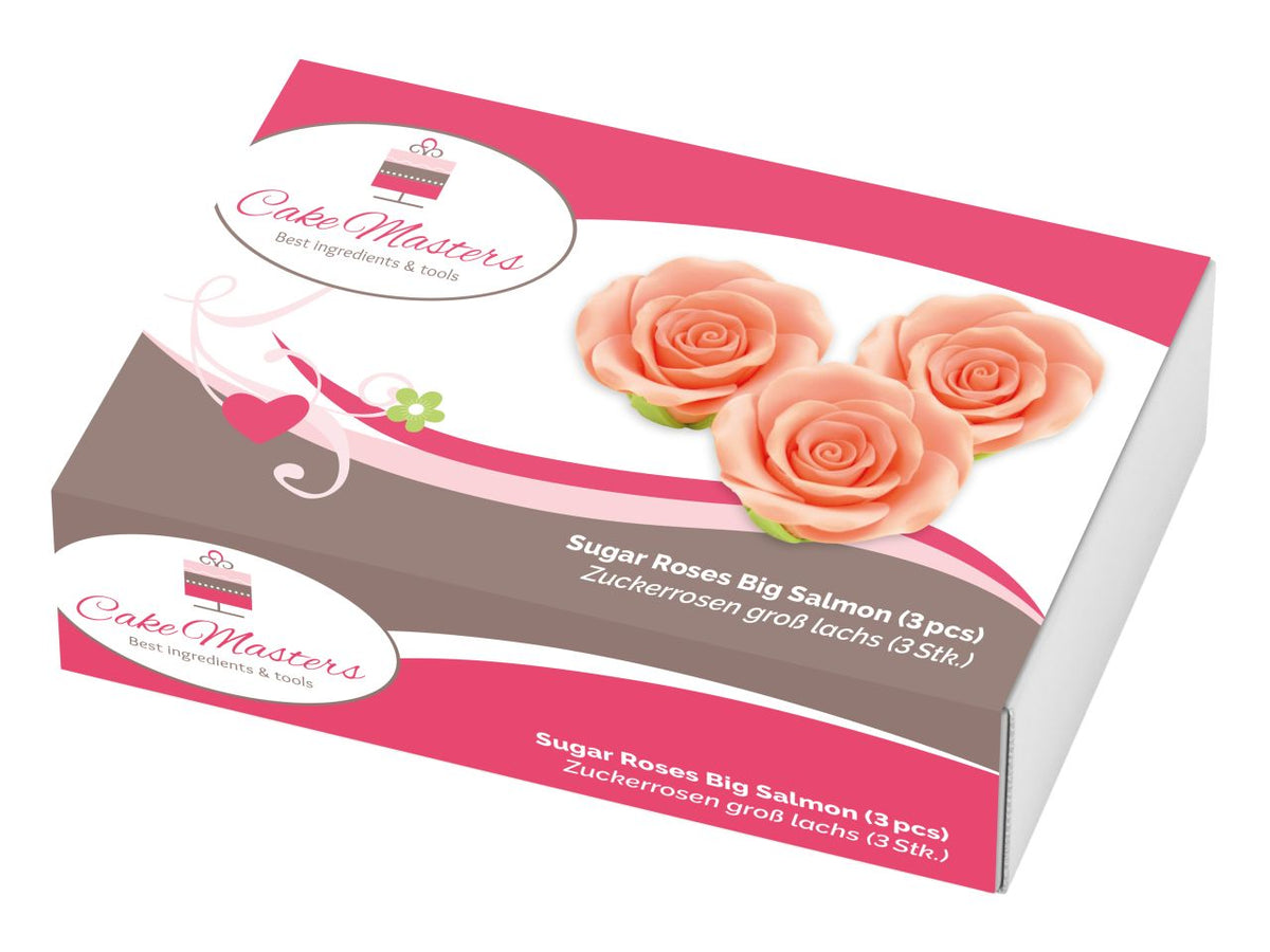 Zucker-Rosen Lachs gross 50mm / 3Stk. - Zuckerdekorationen Sugar Sweet Kitchen