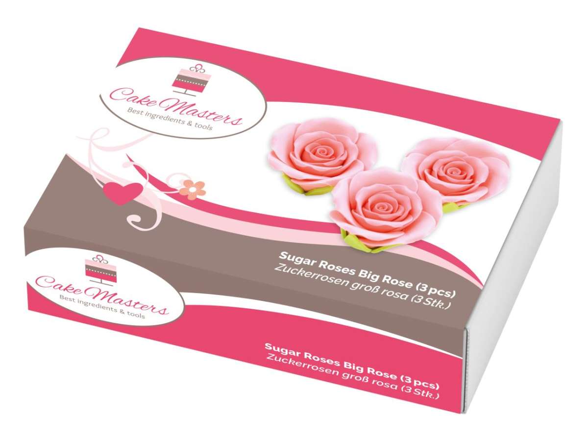 Zucker-Rosen Rosa gross 50mm / 3Stk. - Zuckerdekorationen Sugar Sweet Kitchen
