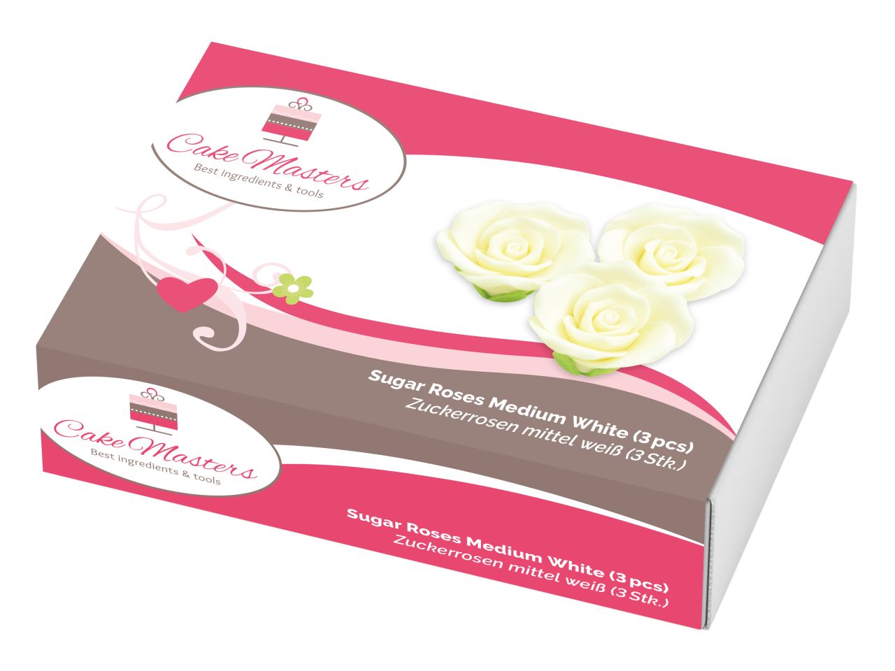 Zucker-Rosen Weiss 35mm / 3Stk. - Zuckerdekorationen Sugar Sweet Kitchen