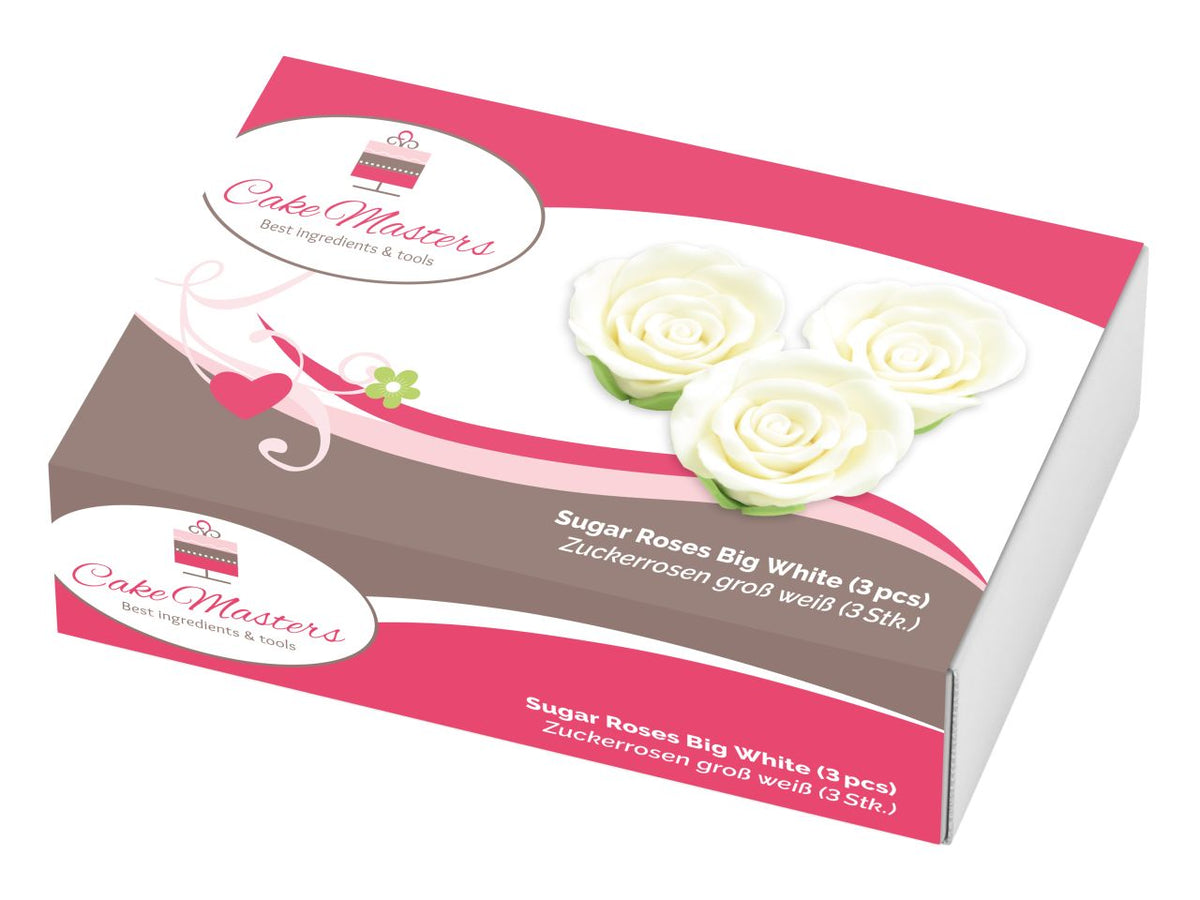 Zucker-Rosen Weiss gross 50mm / 3Stk. - Zuckerdekorationen Sugar Sweet Kitchen