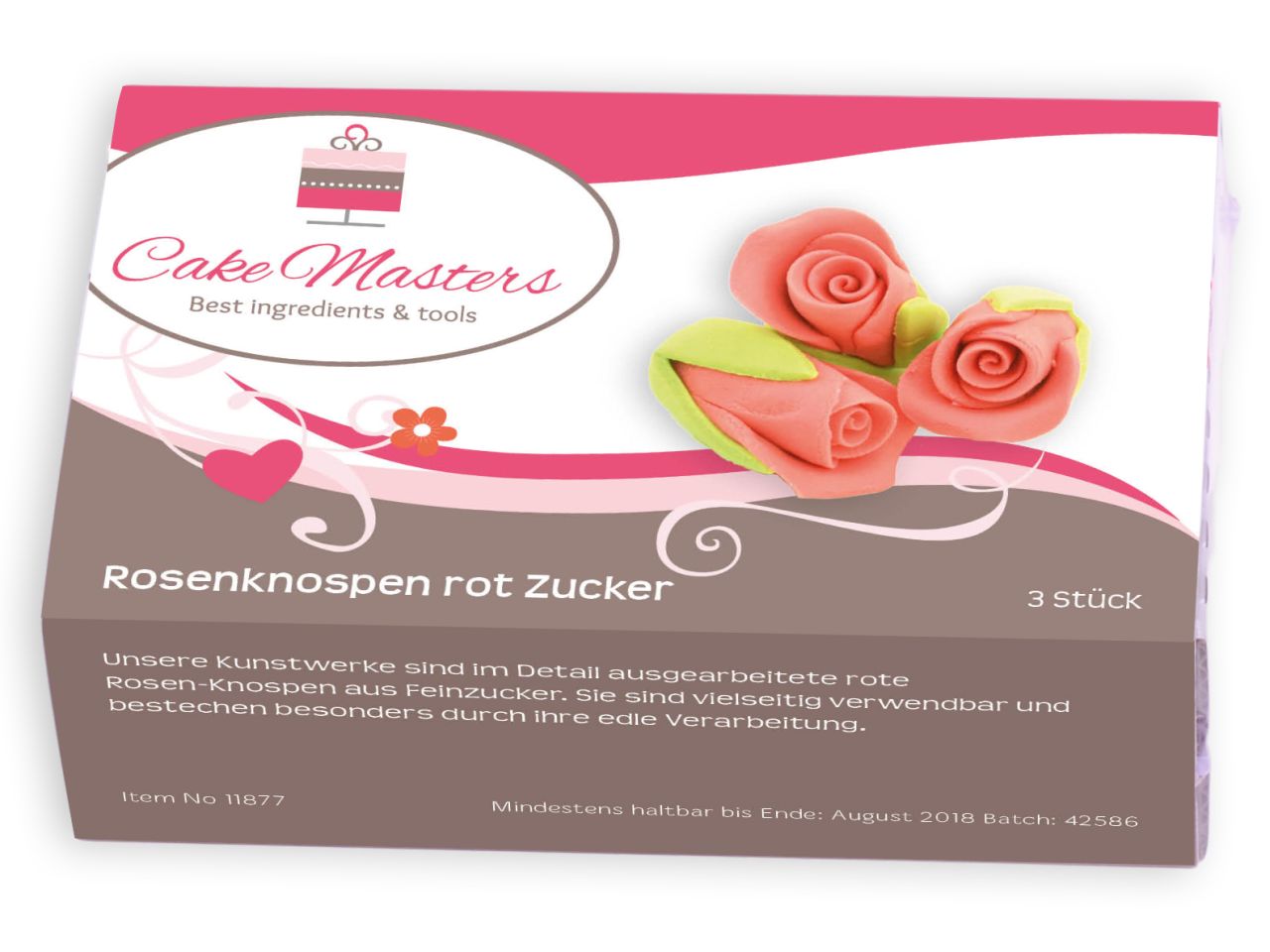 Zucker-Rosenknospen Rot / 3Stk. - Zuckerdekorationen Sugar Sweet Kitchen