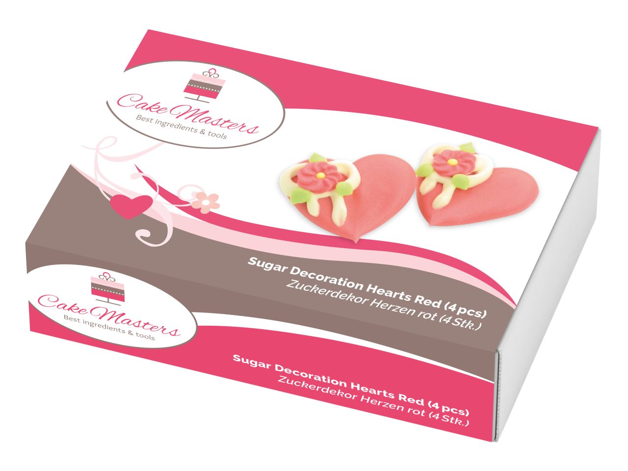 Zuckerdekoration ’Herzen gross mit Blumen’ / 4Stk. - Zuckerdekorationen Sugar Sweet Kitchen