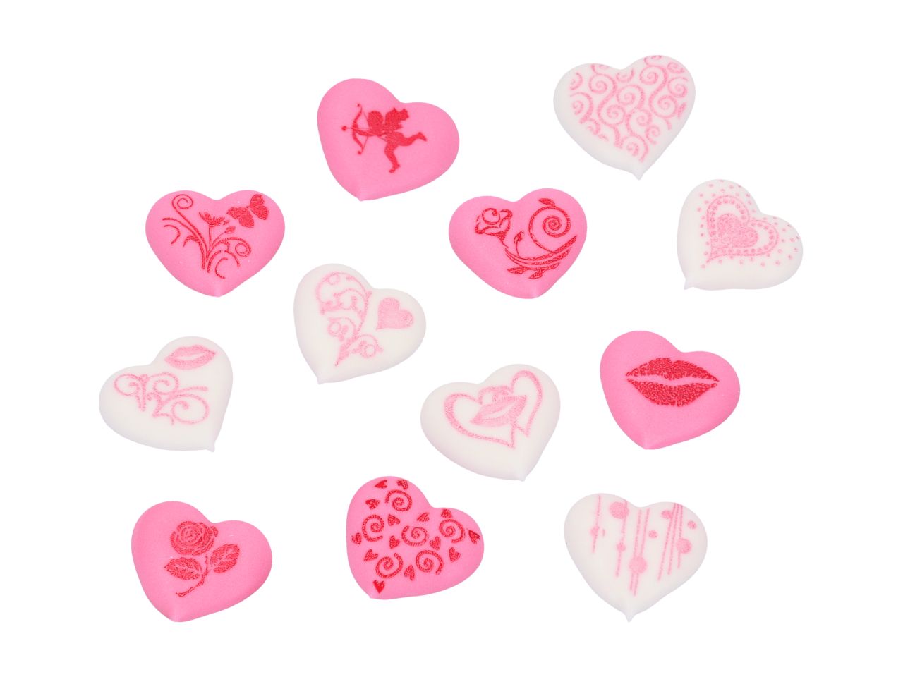 Zuckerdekoration ’Herzen pink & weiss bedruckt’ / 24Stk. - Zuckerdekorationen Sugar Sweet Kitchen