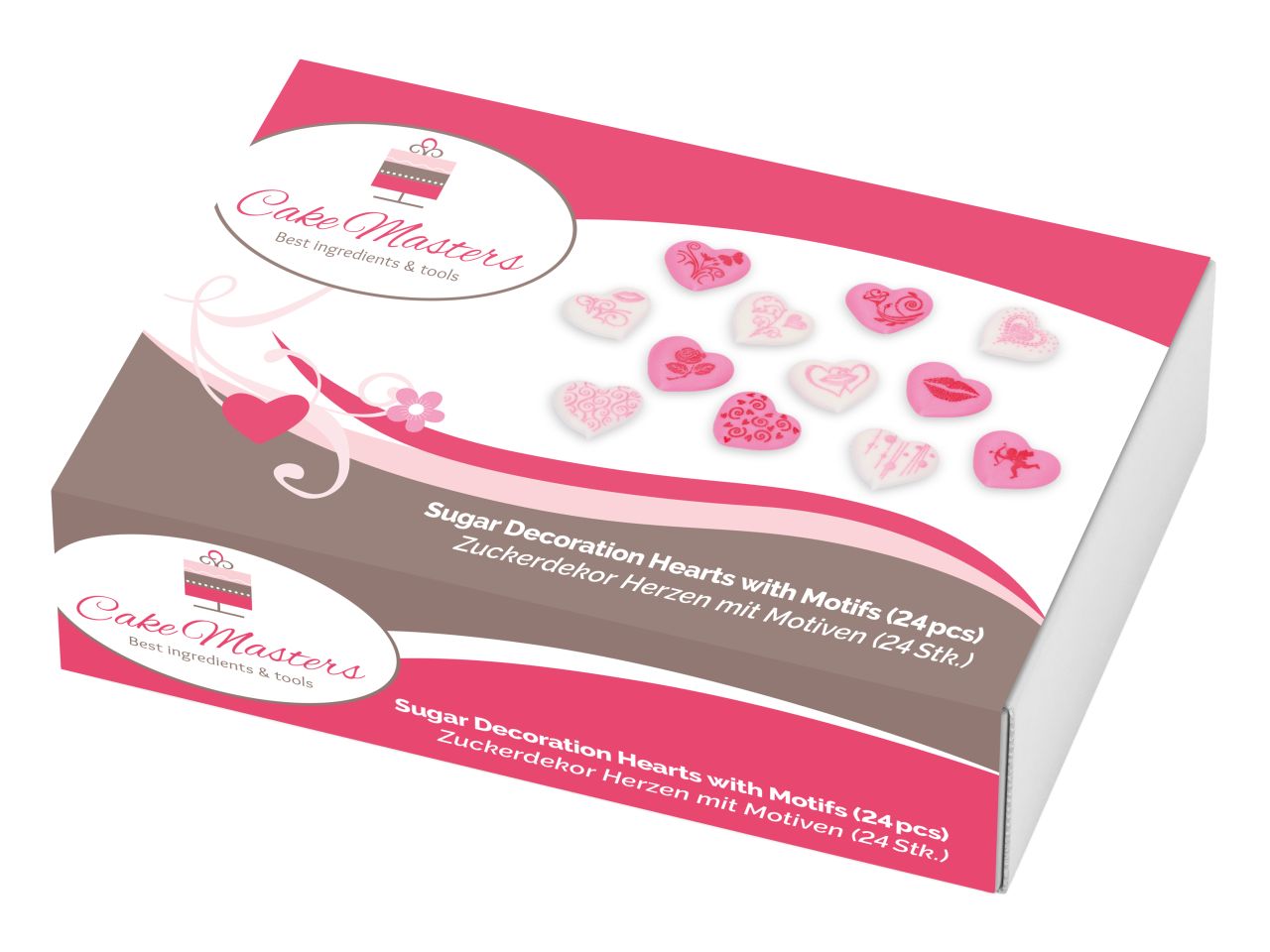Zuckerdekoration ’Herzen pink & weiss bedruckt’ / 24Stk. - Zuckerdekorationen Sugar Sweet Kitchen