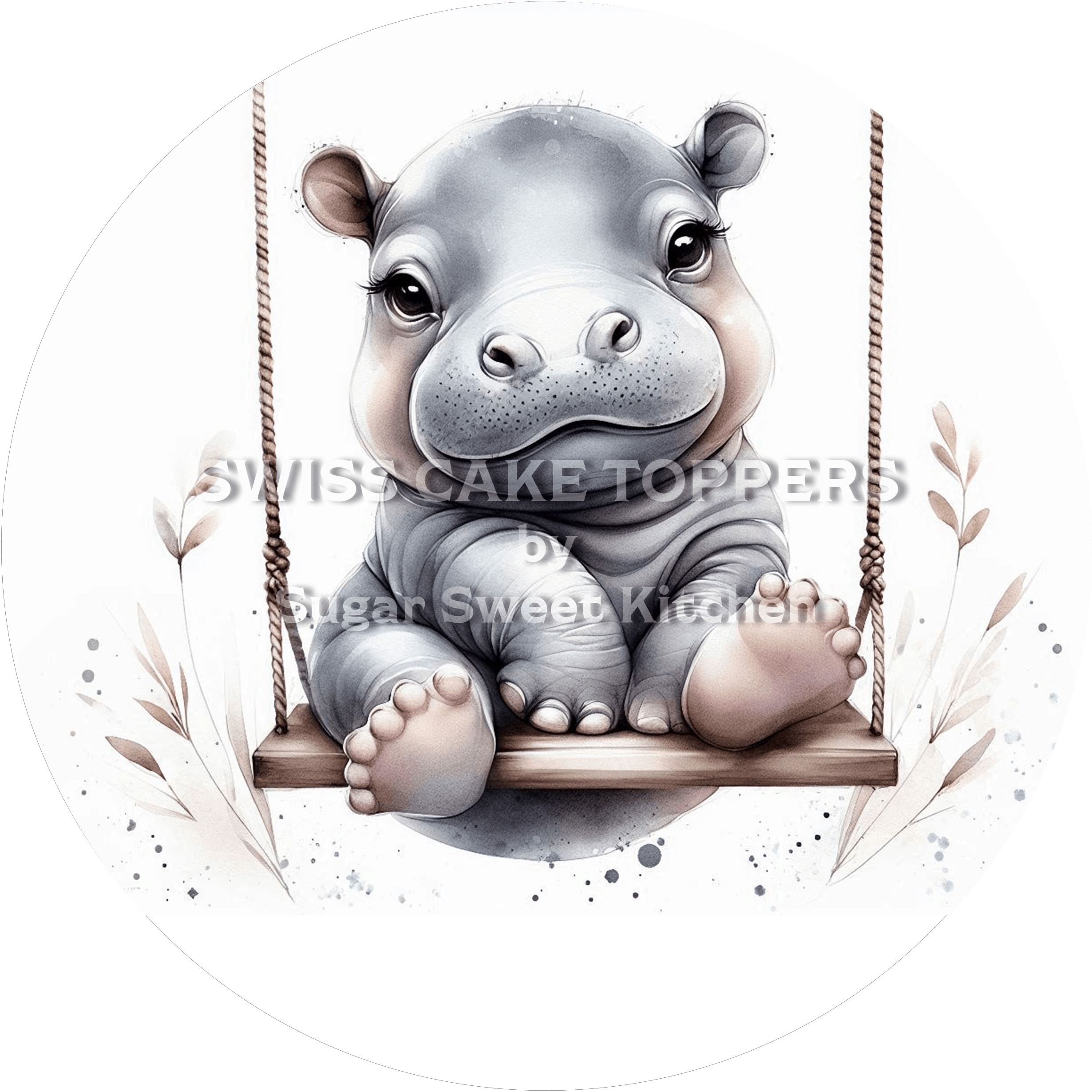 Zuckersüsser Nilpferd-Tortenaufleger6 - personalisierbar - Fondant- Torten- & Cupcakeaufleger Sugar Sweet Kitchen
