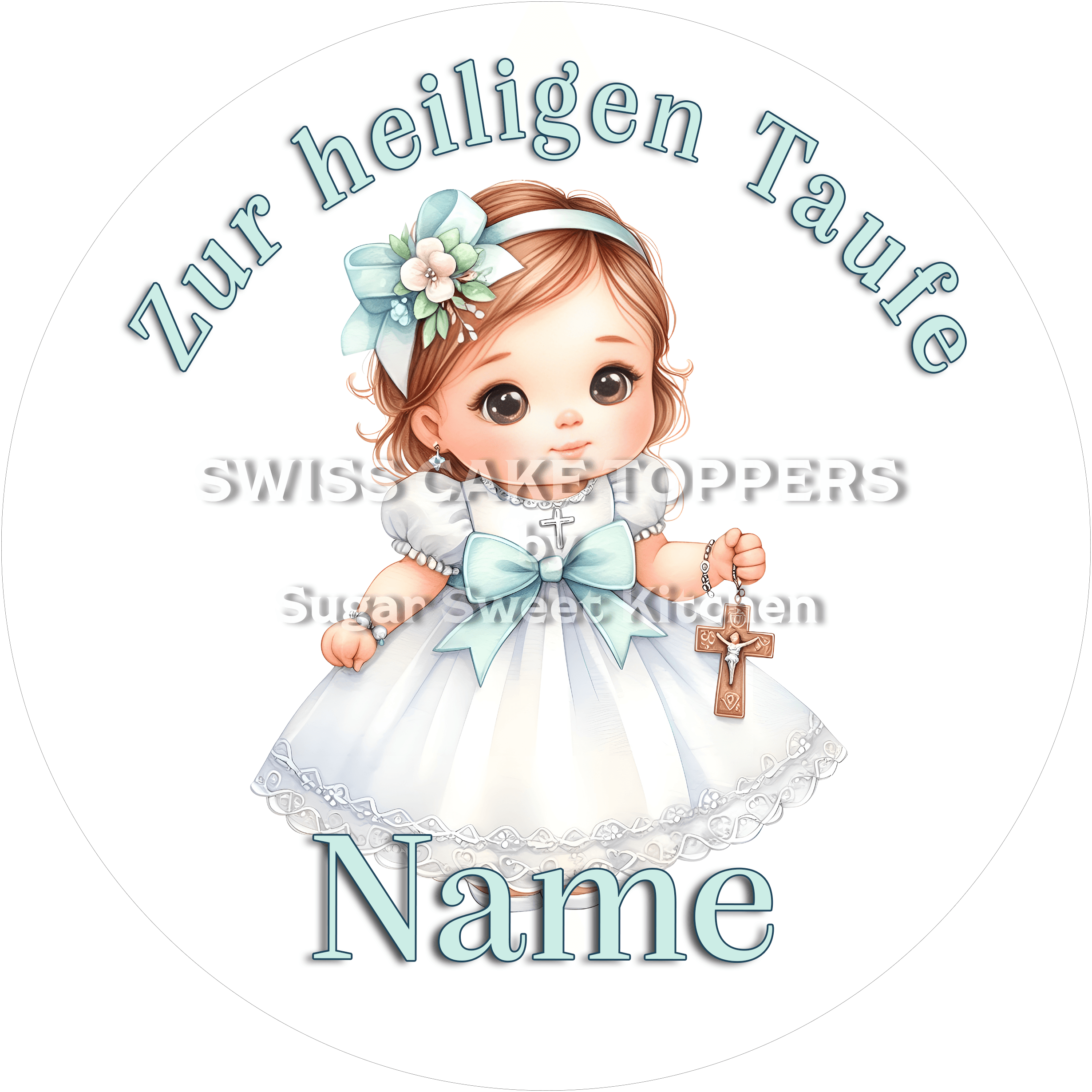 Zuckersüsser Tortenaufleger zur Taufe mit Namen - Fondant- Torten- & Cupcakeaufleger Sugar Sweet Kitchen