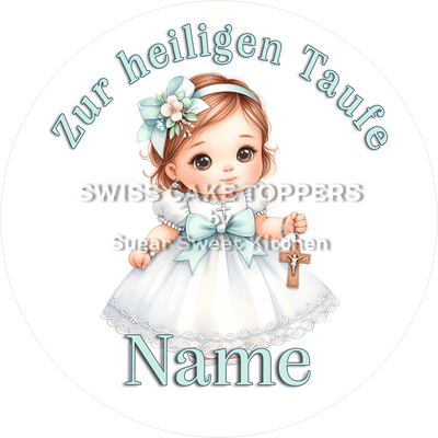 Zuckersüsser Tortenaufleger zur Taufe mit Namen